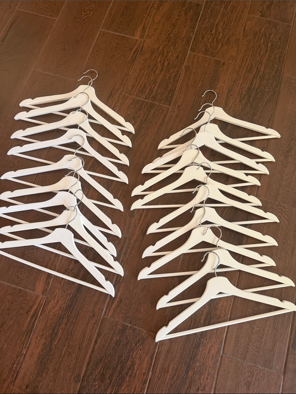Set of 19 White Wooden Clothes Hangers with Metal Hooks pre own